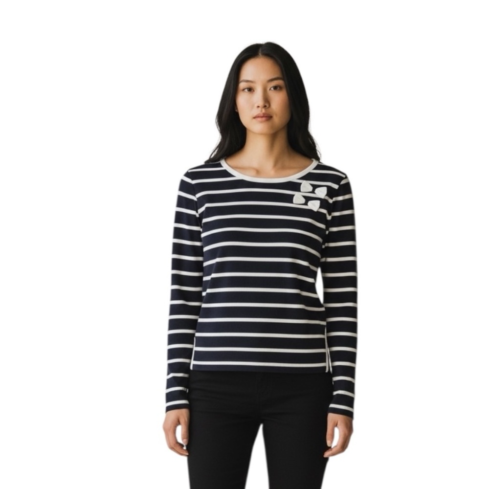 Hobbs London Striped Long Sleeve Tee With Bow Detail Coquette